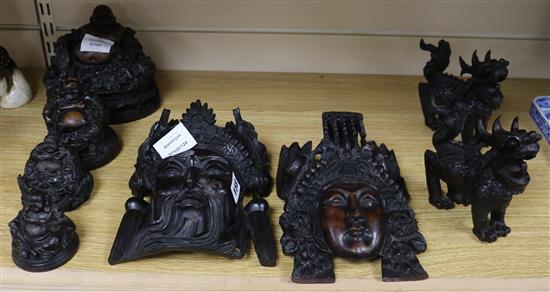 A quantity of Balinese and Thai masks, animals, etc. longest 20cm